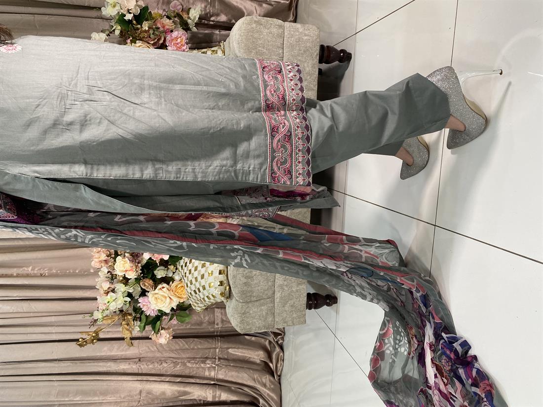 Grey Embroidered Chiffon Ladies Readymade