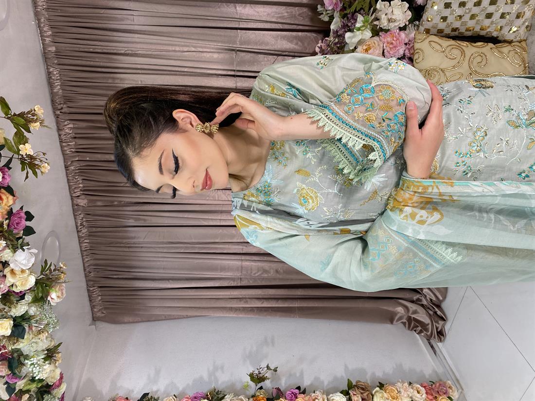 Mint Embroidered Chiffon Ladies Readymade