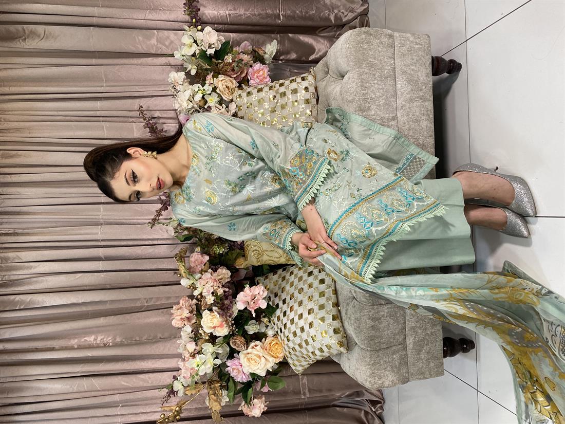 Mint Embroidered Chiffon Ladies Readymade