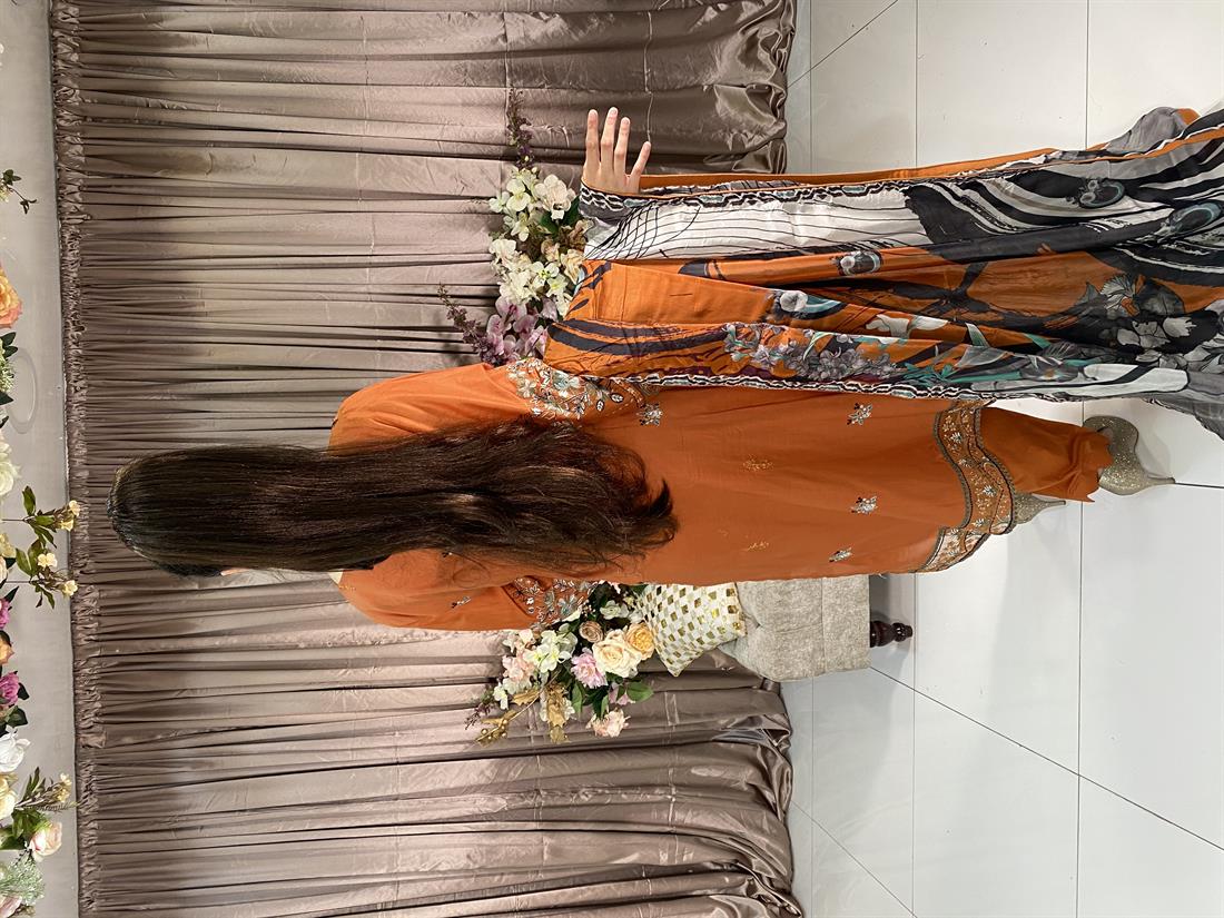 Burnt Orange Embroidered Chiffon Ladies Readymade