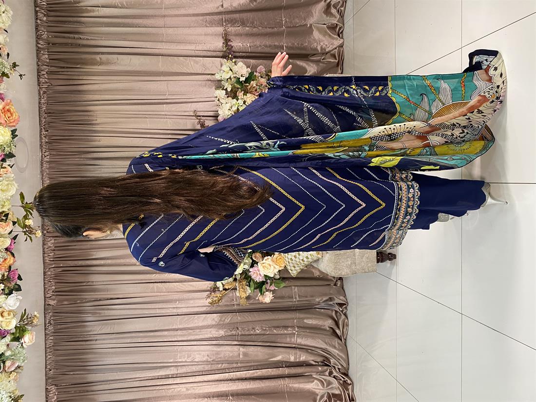 Navy Blue Embroidered Chiffon Ladies Readymade