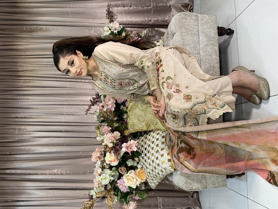 Beige Embroidered Chiffon Ladies Readymade
