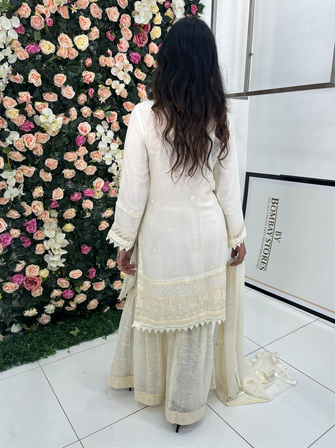 Cream Embroidered Stunning Color Chiffon Gharara Suit