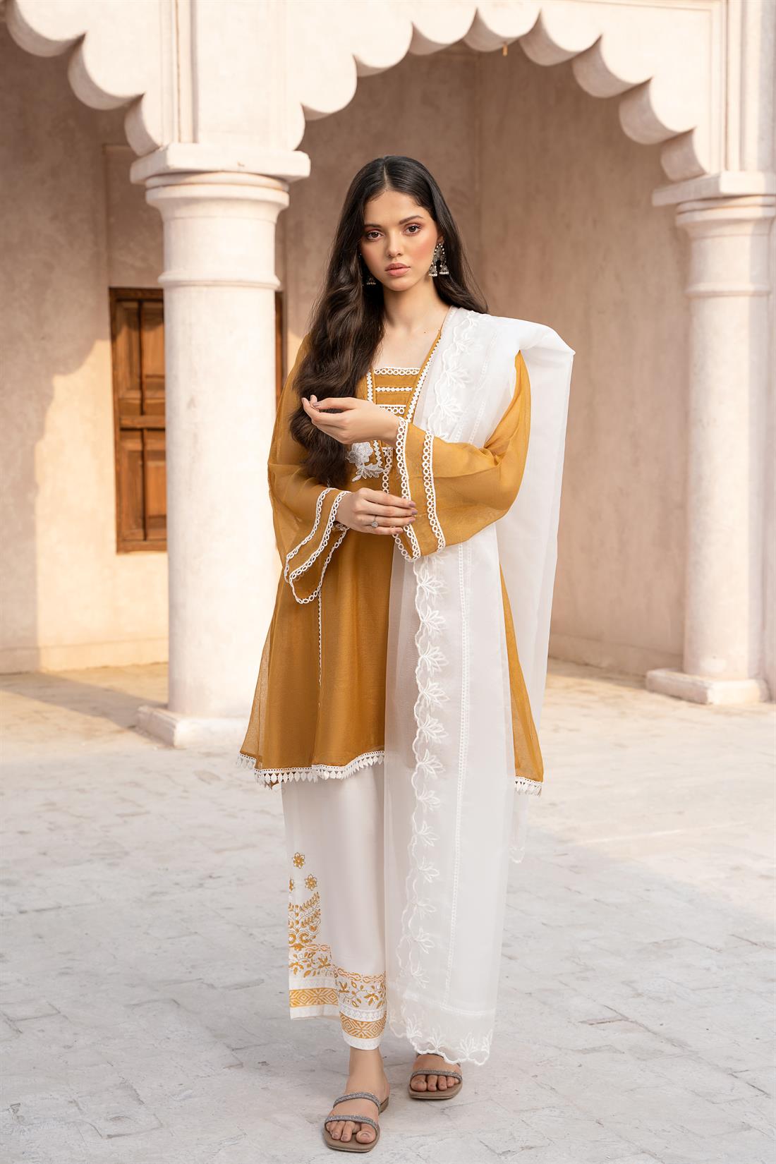 Mustard Printed Organza Zoya Collections