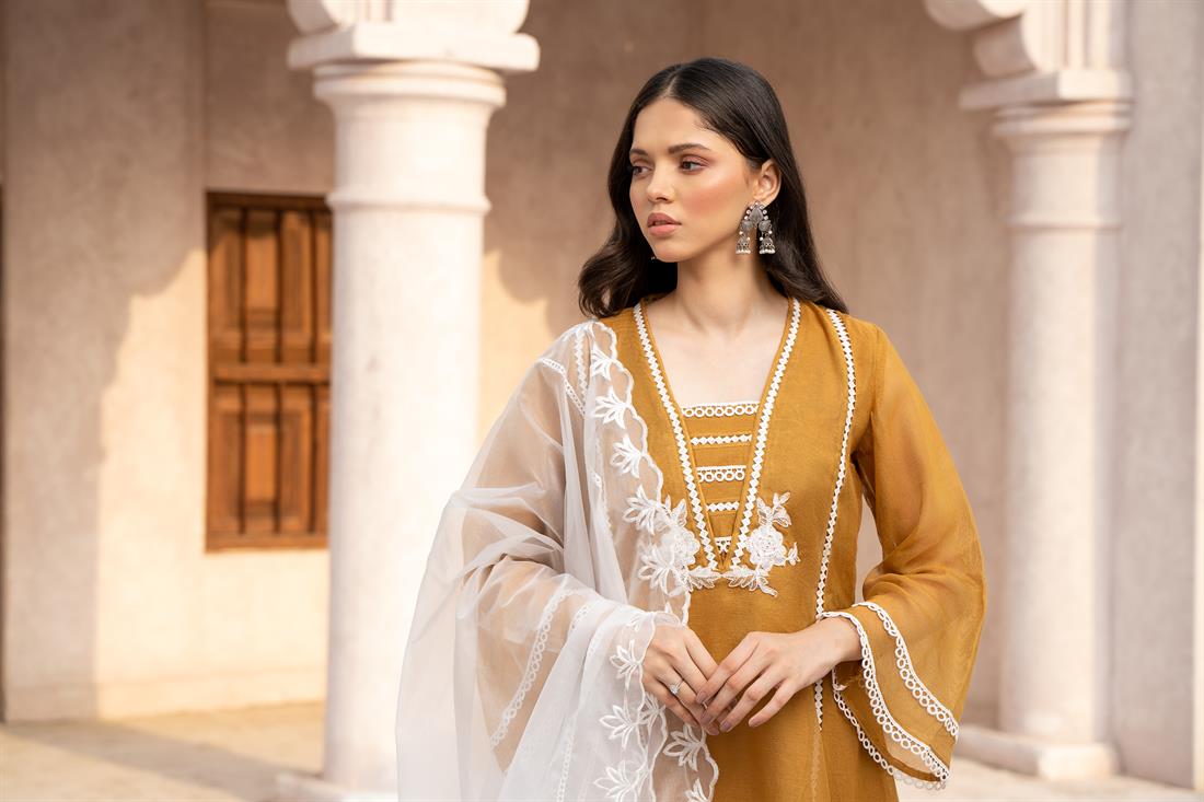 Mustard Printed Organza Zoya Collections