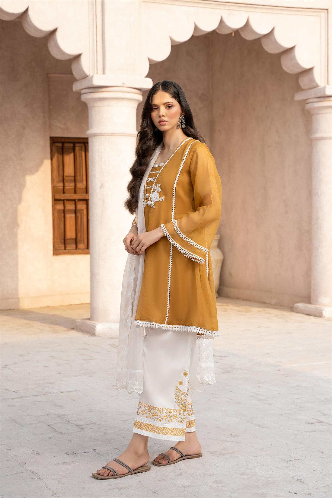 Mustard Printed Organza Zoya Collections