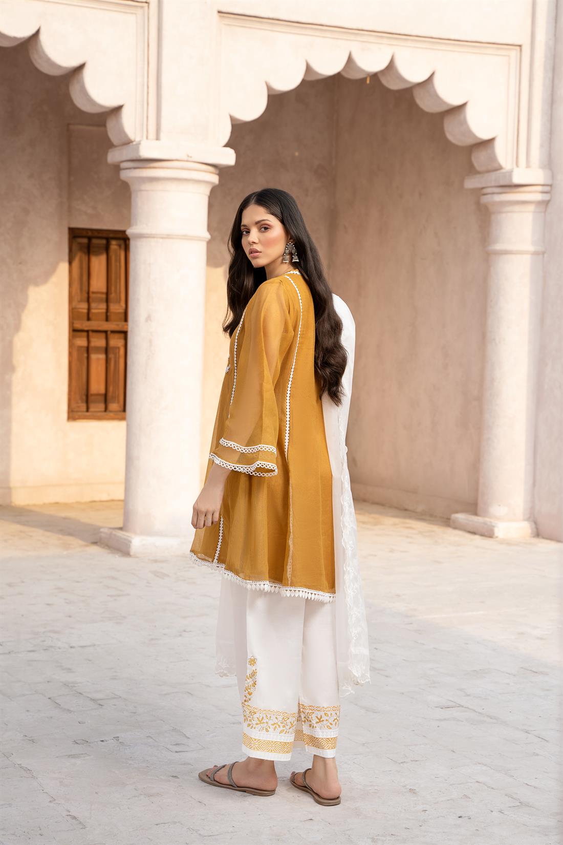 Mustard Printed Organza Zoya Collections