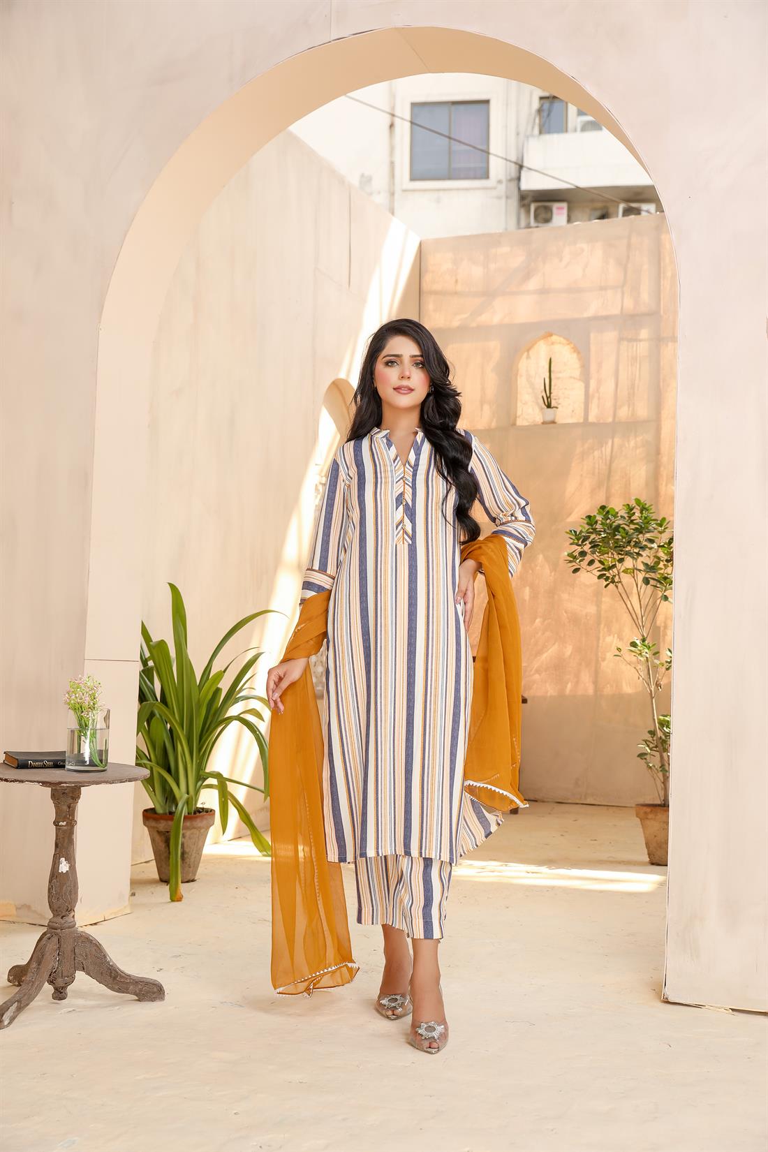 Royal Blue & Multicolour Printed Chiffon Ladies Readymade