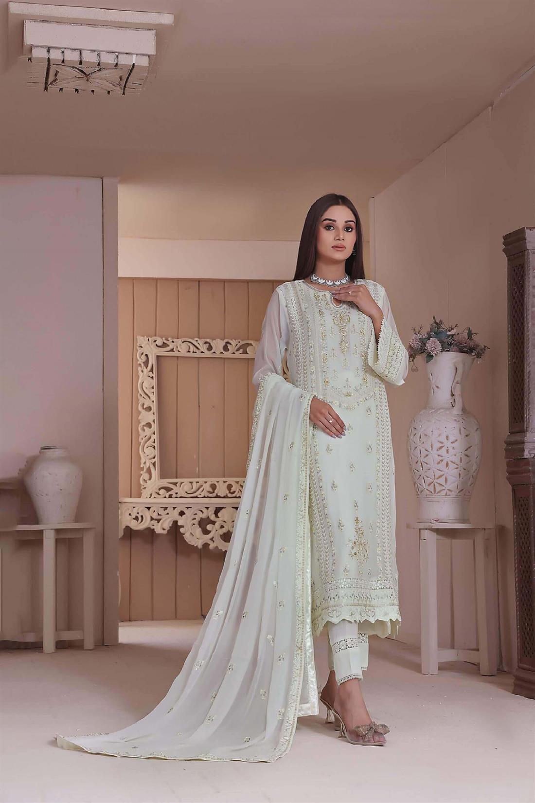 Light Mint Embroidered Raw Silk Luxury Pret 3 Piece Handwork Chiffon Dresses