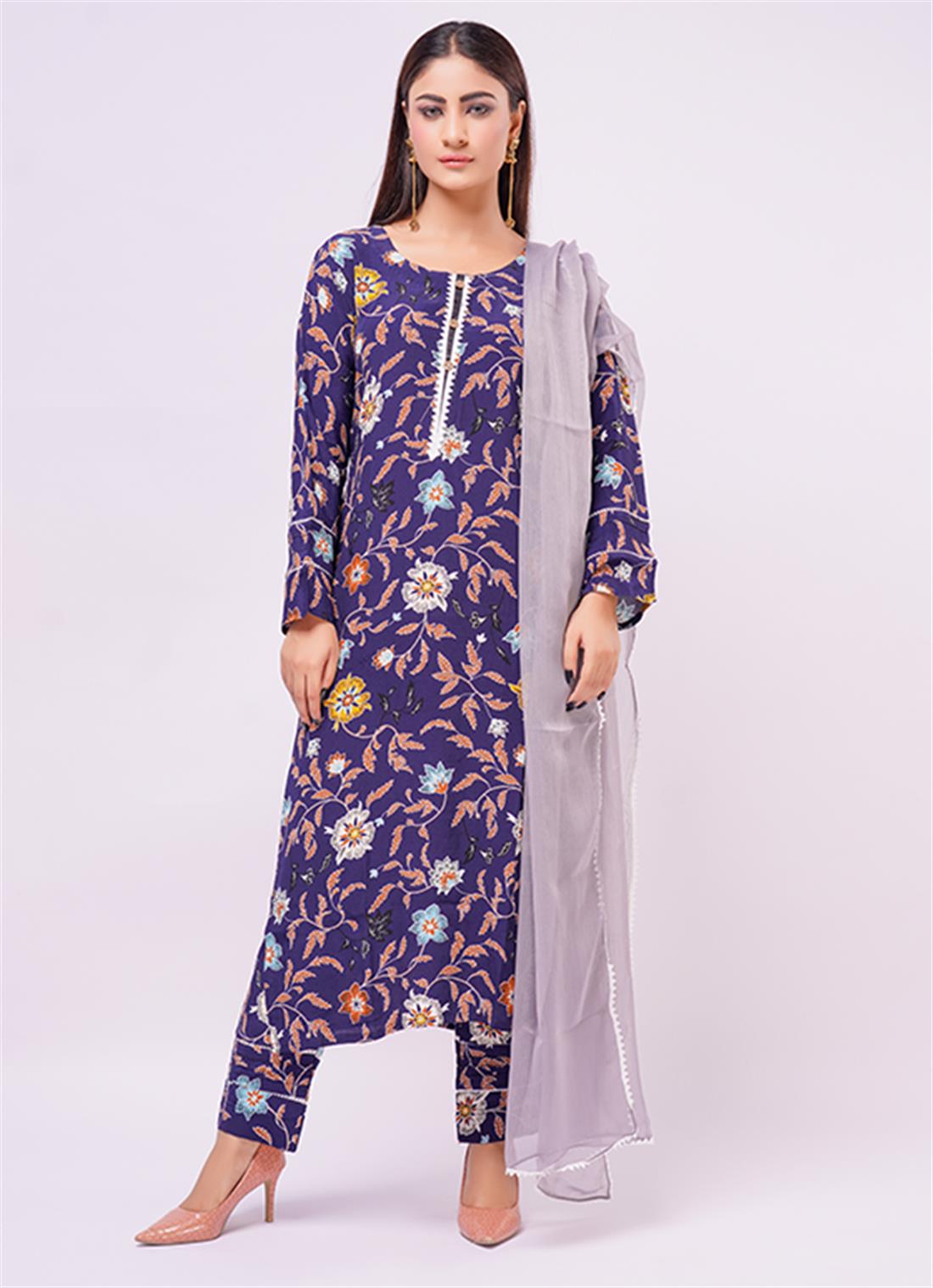 Navy Blue Digital Print Ladies Readymade