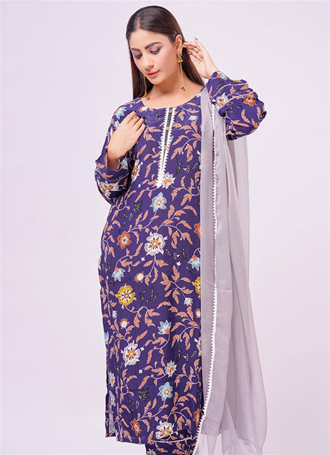 Navy Blue Digital Print Ladies Readymade