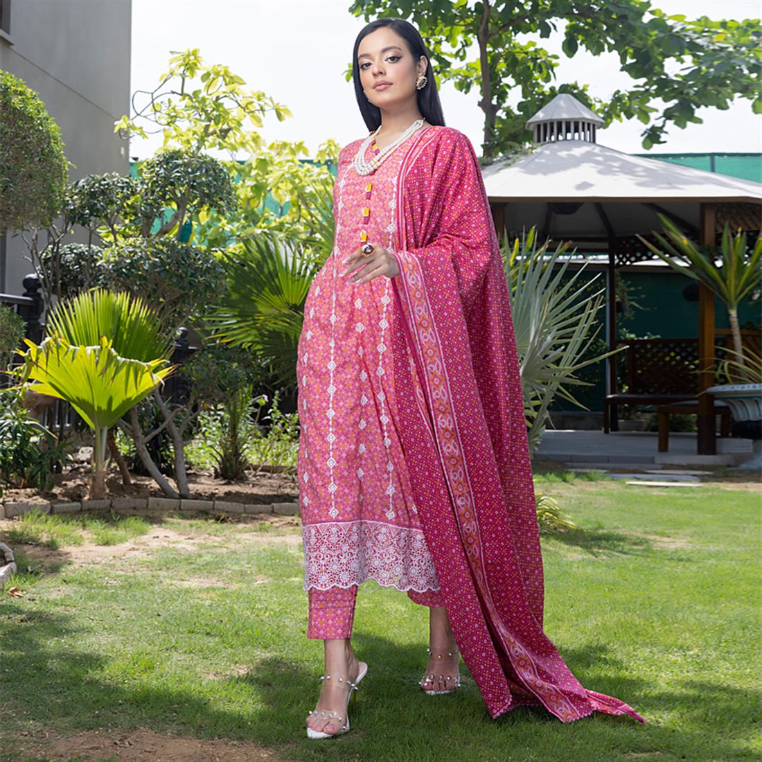 Pink Embroidered Lawn 3 Piece Suit
