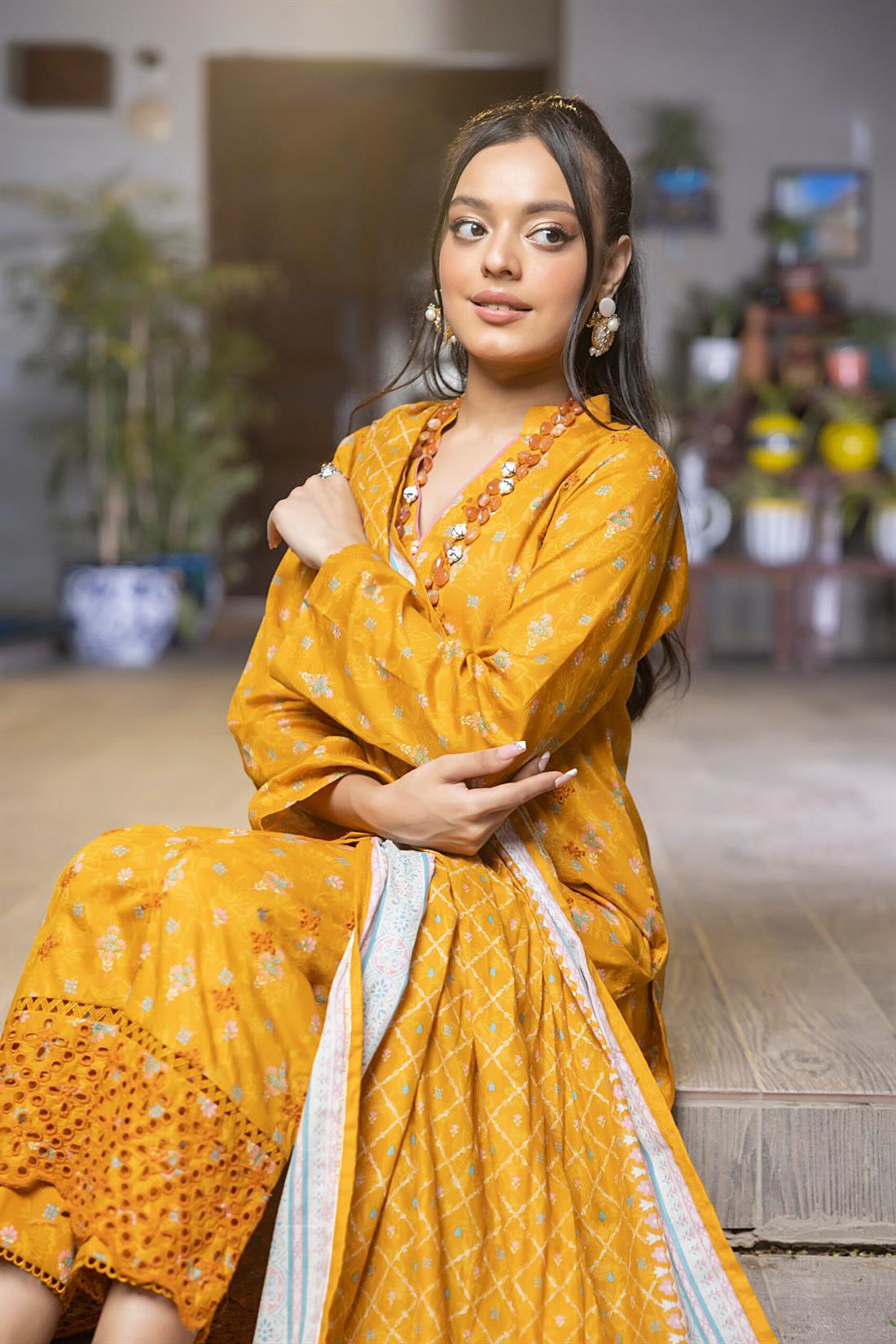 Mustard Embroidered Chikankari Lawn Suits