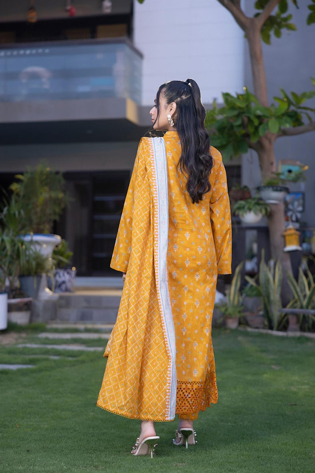 Mustard Embroidered Chikankari Lawn Suits