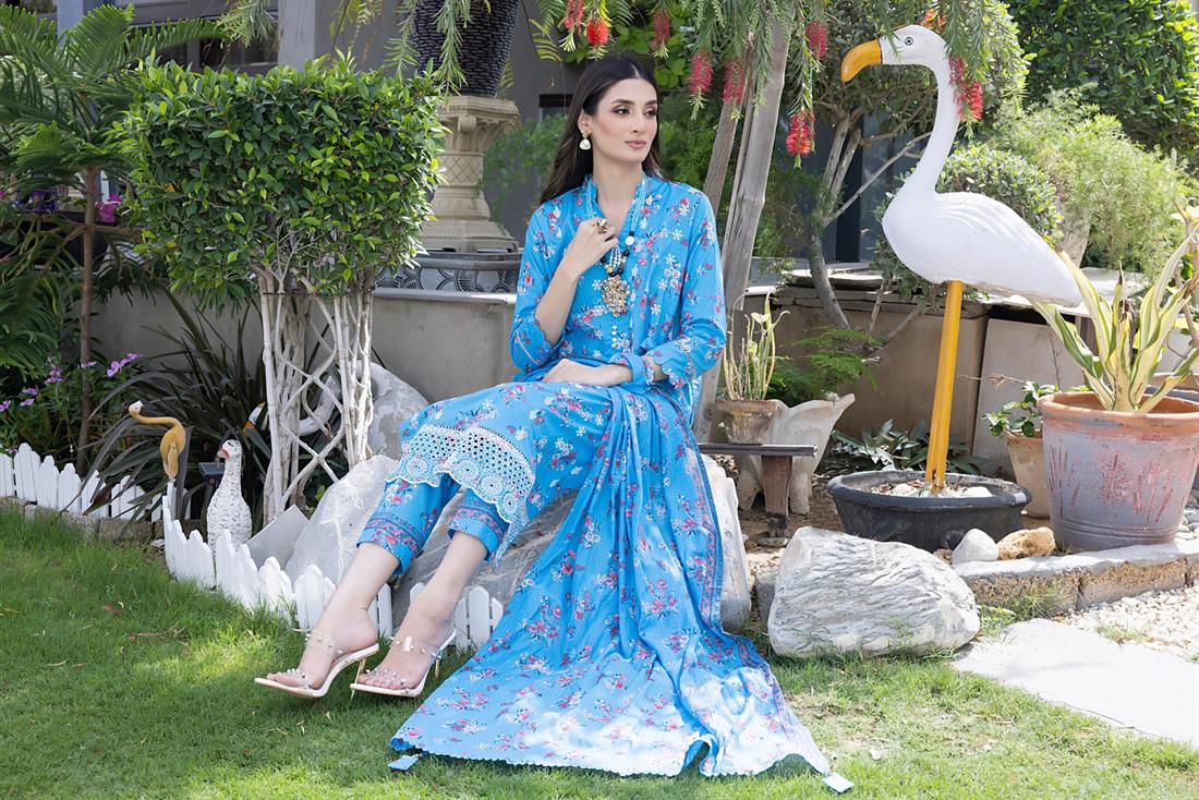 Sky Blue Embroidered Chikankari Lawn Suits
