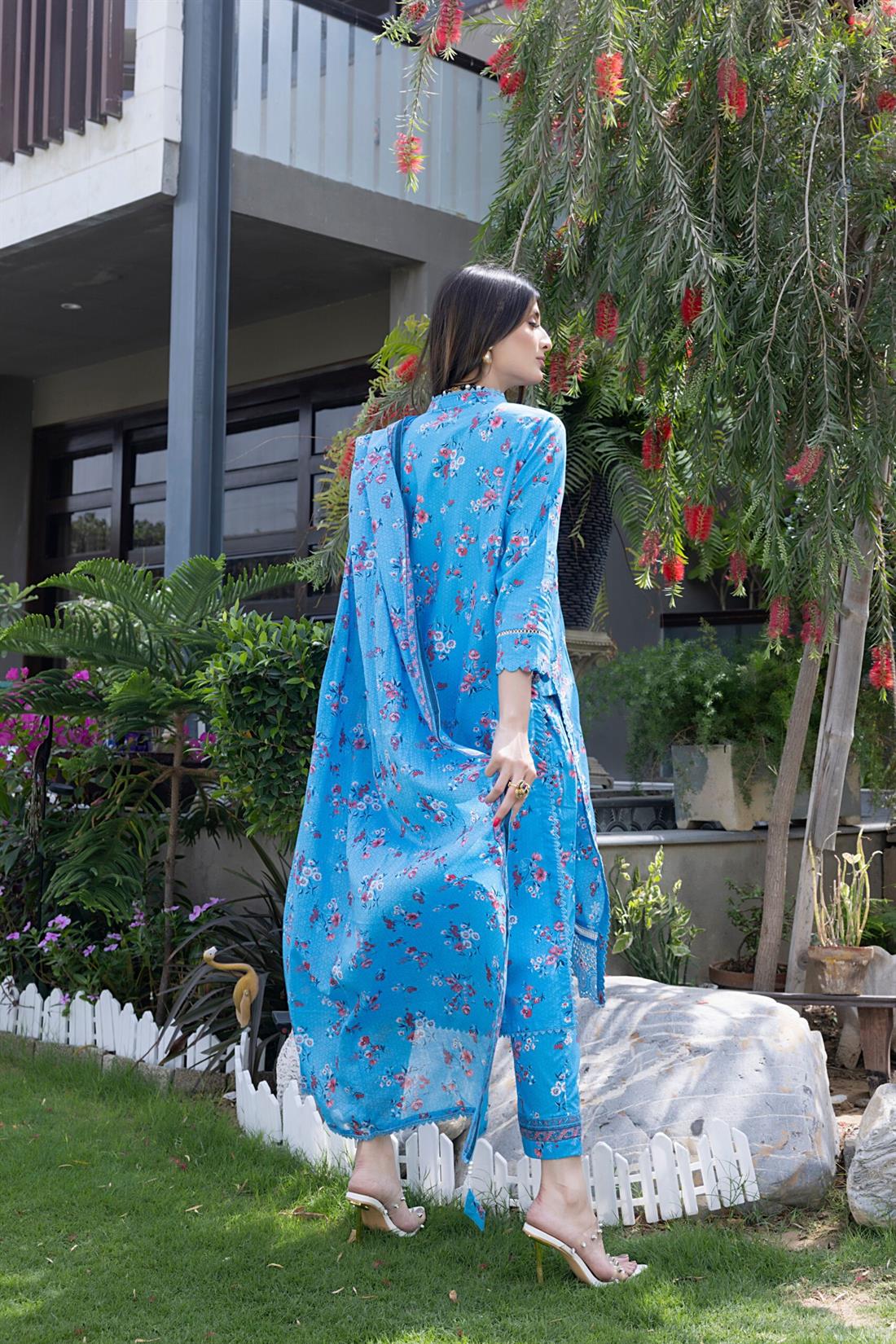 Sky Blue Embroidered Chikankari Lawn Suits