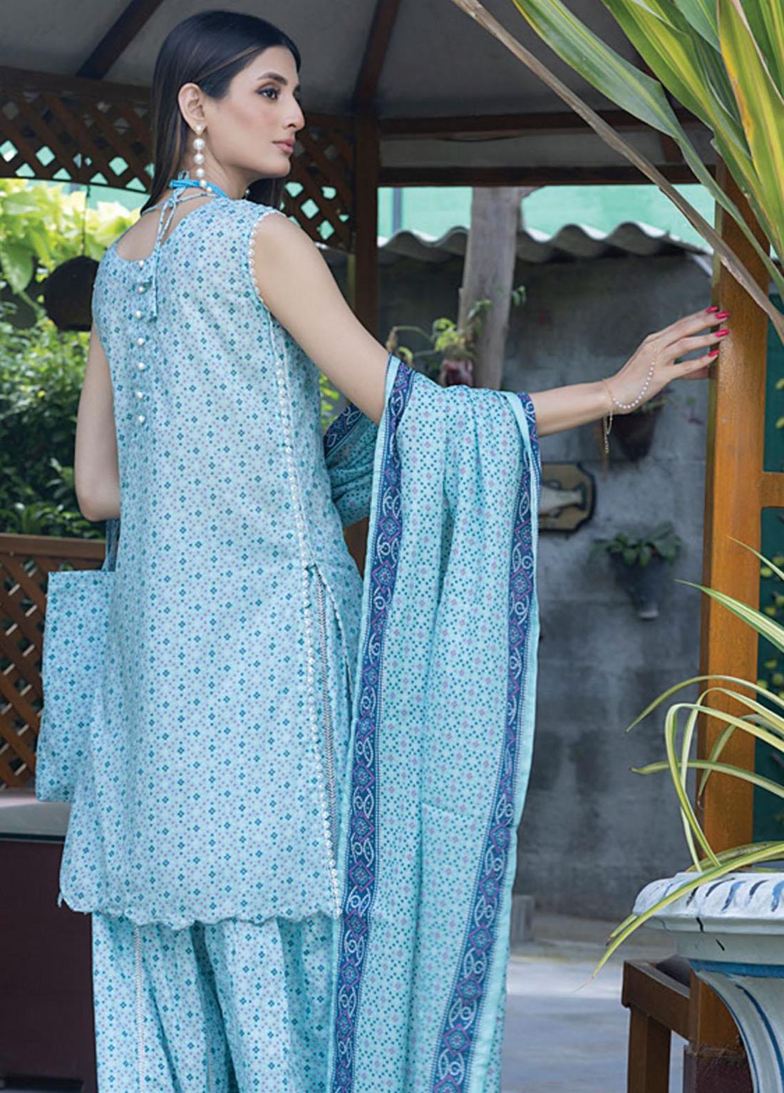 Aqua Blue Palazzo Embroidered Chikankari Lawn Suits