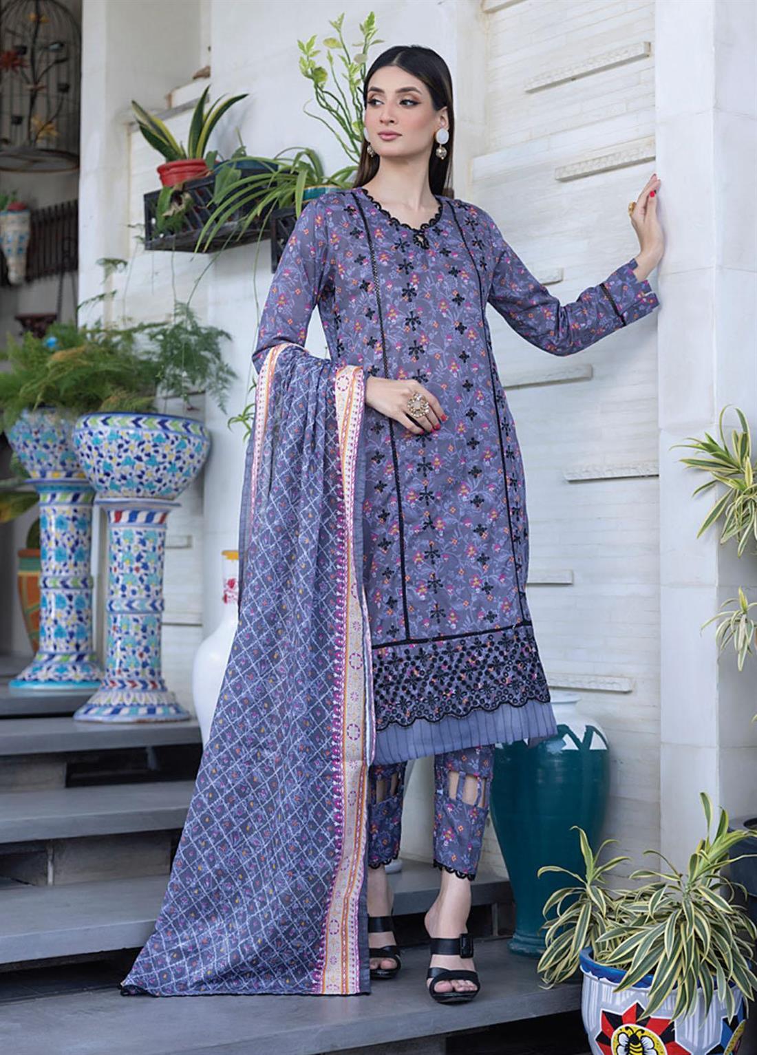 Dark Lavender Embroidered Chikankari Lawn Suits