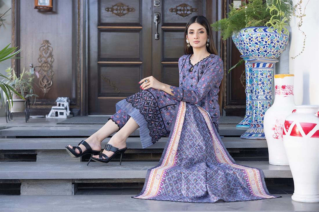 Dark Lavender Embroidered Chikankari Lawn Suits