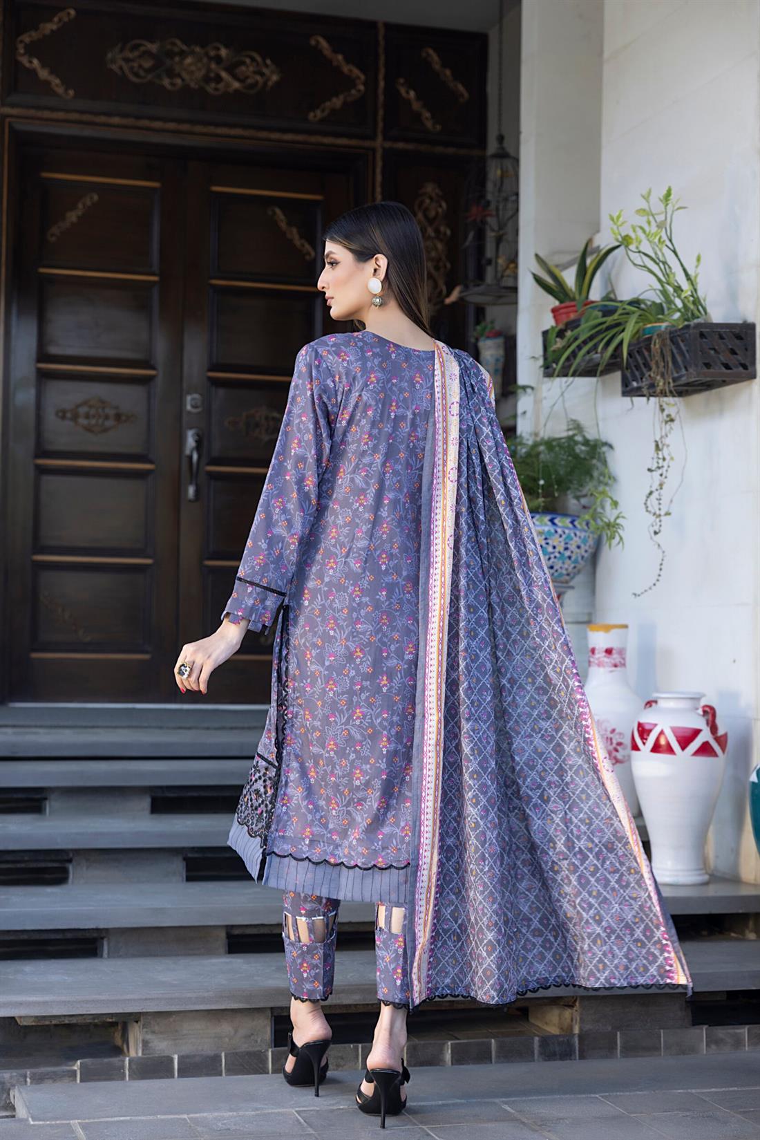 Dark Lavender Embroidered Chikankari Lawn Suits