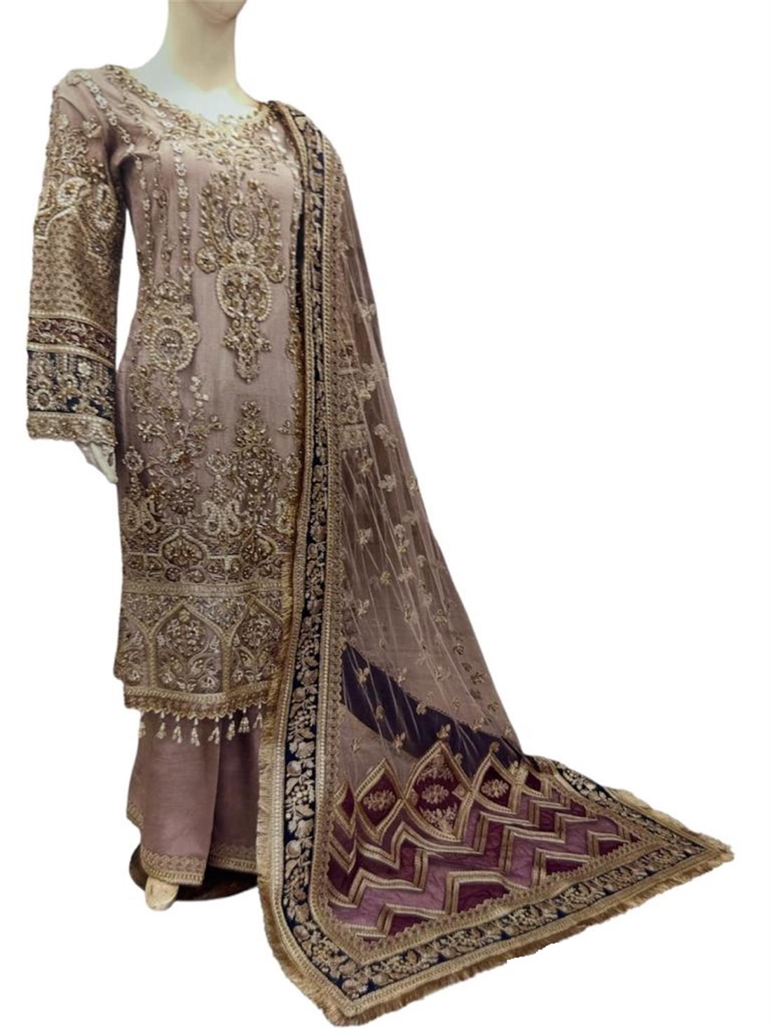 Grey Embroidered Raw Silk Imrozia