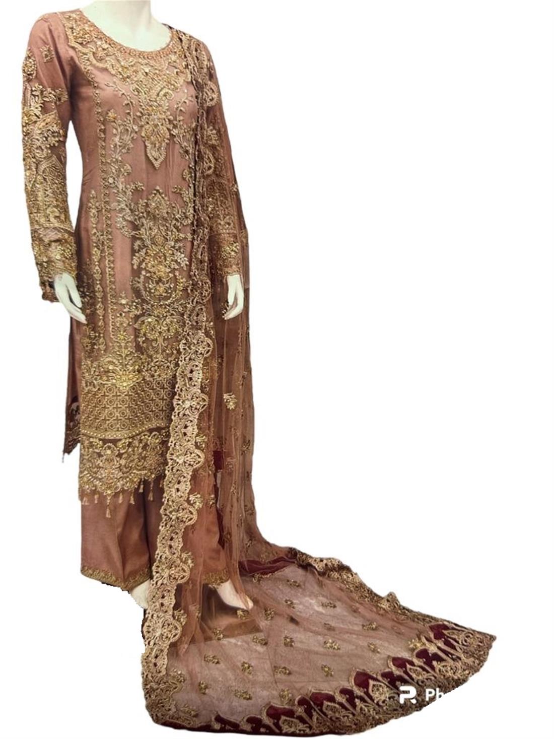 Mauve Embroidered Raw Silk Ladies Readymade