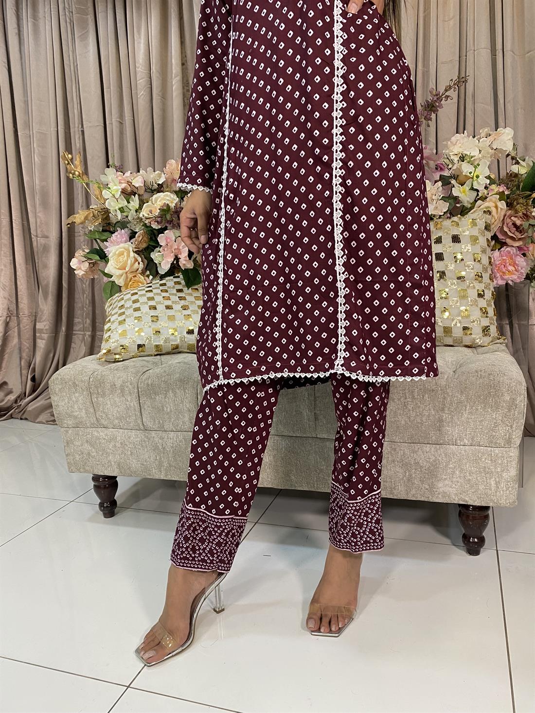 Wine Digital Print Linen 2 Piece Printed Set