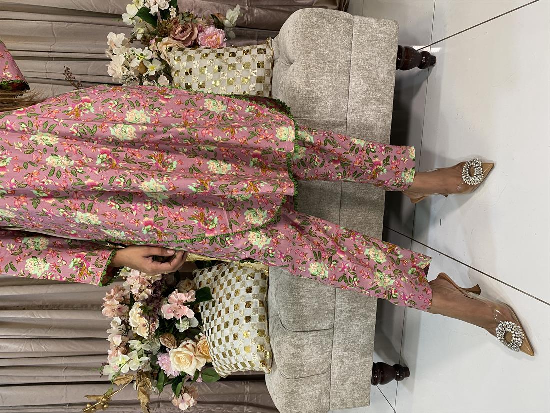 Pink Digital Print Linen 2 Piece Set