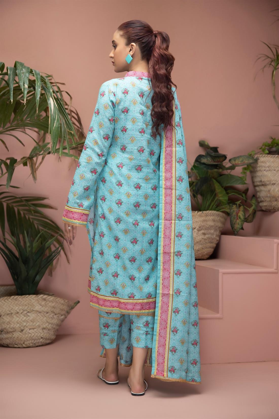 Mint & Multicolour Beaded Lawn Ladies Readymade