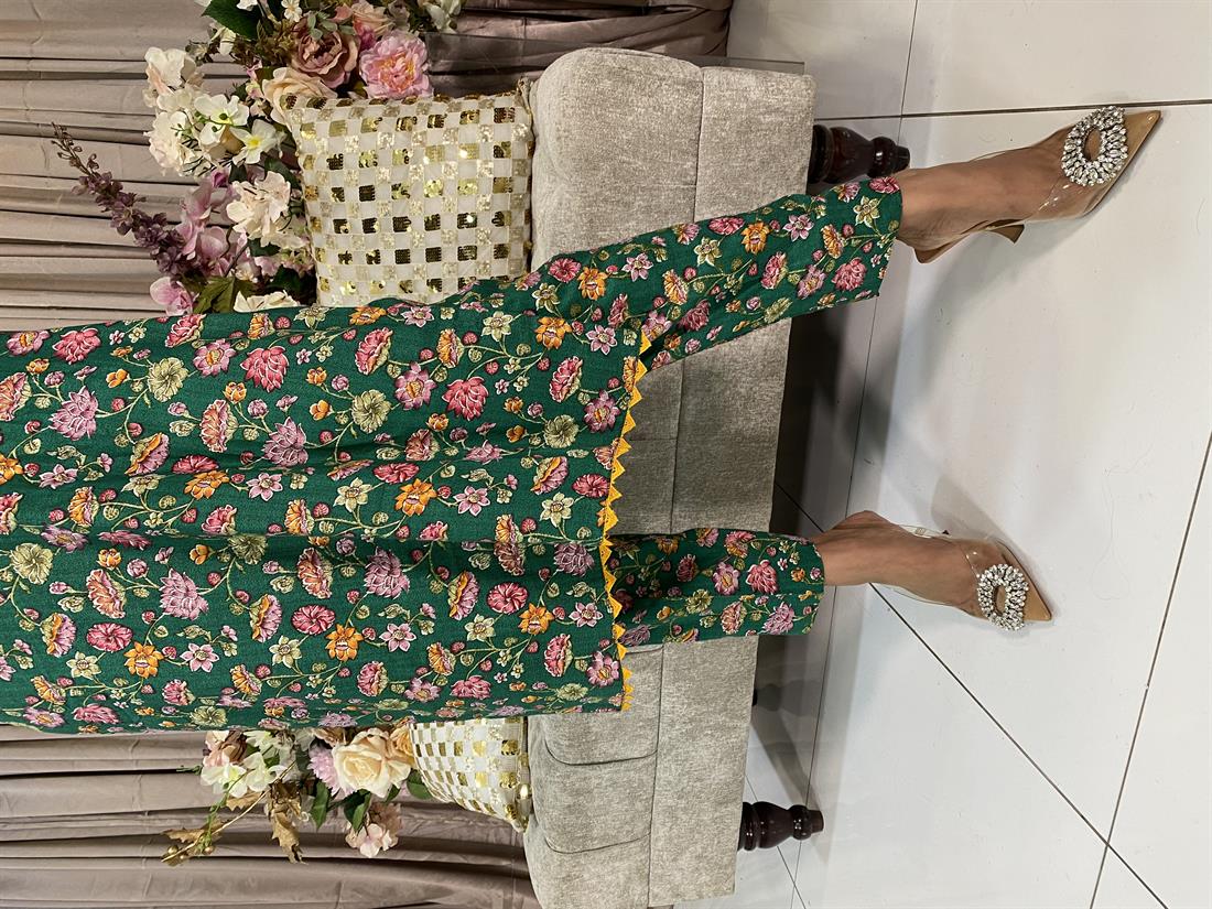 Green Digital Print Linen 2 Piece Set
