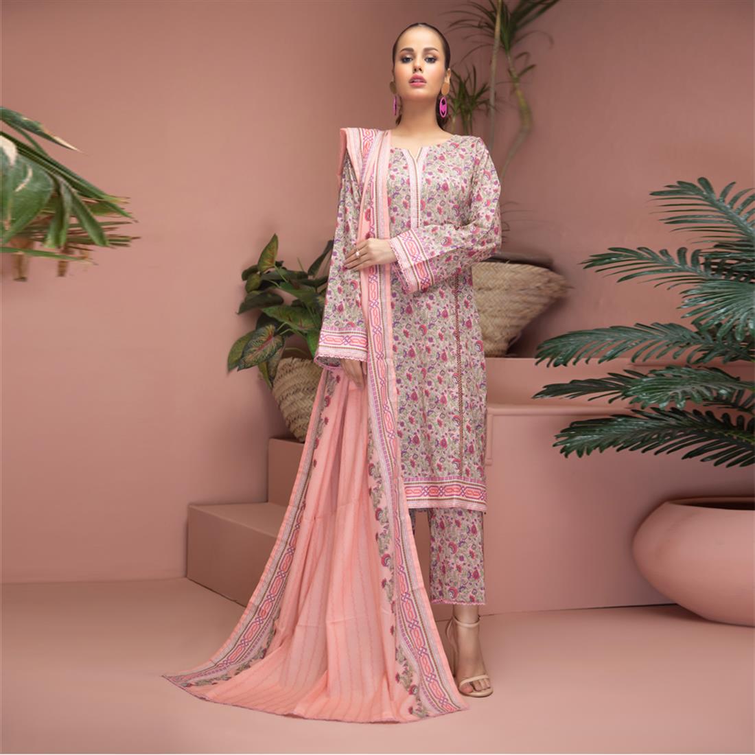 Pink Beaded Lawn Ladies Readymade