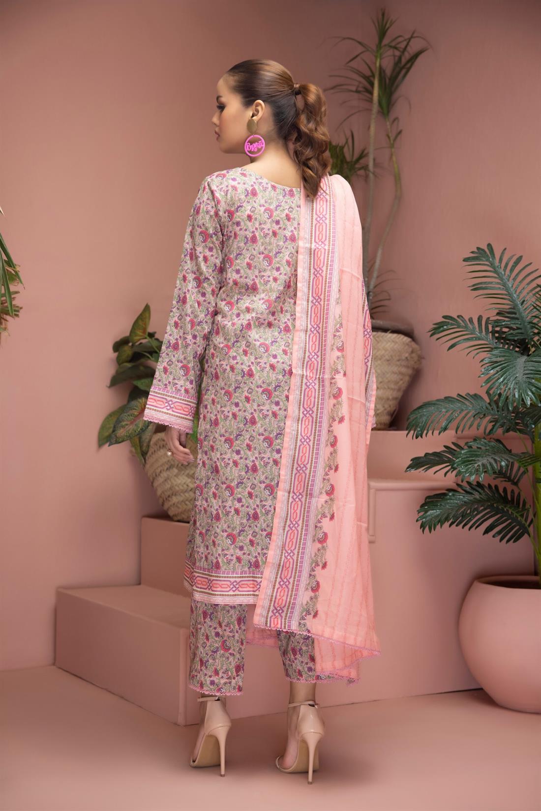 Pink Beaded Lawn Ladies Readymade