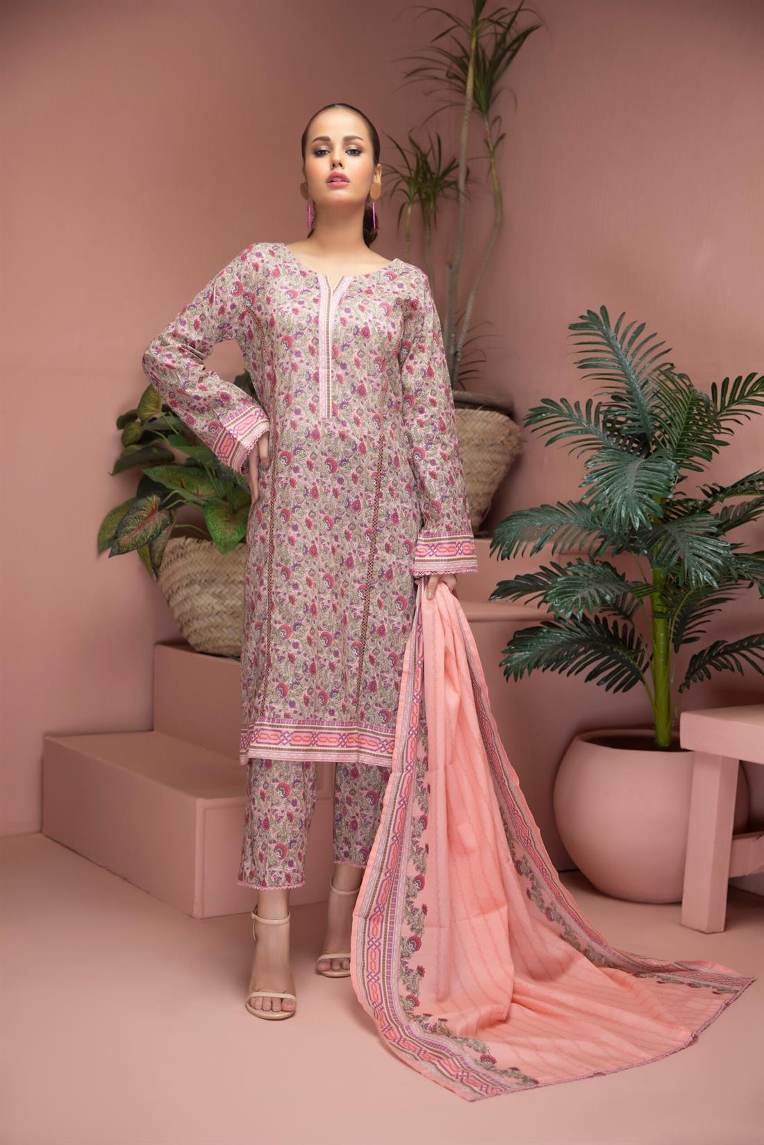 Pink Beaded Lawn Ladies Readymade