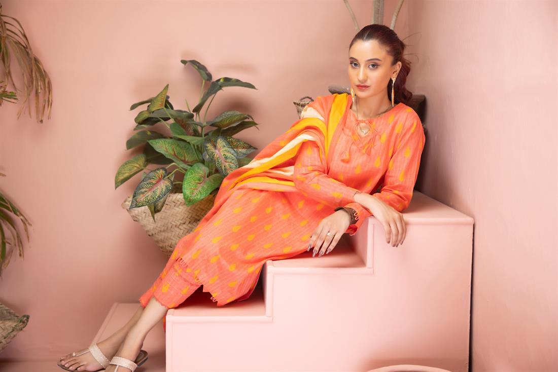 Peach Pink Beaded Lawn Ladies Readymade