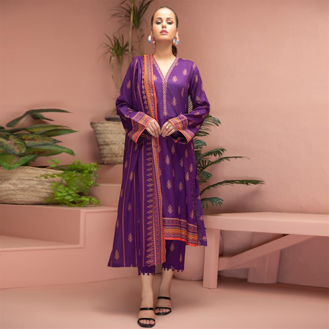 Purple Beaded Lawn Ladies Readymade