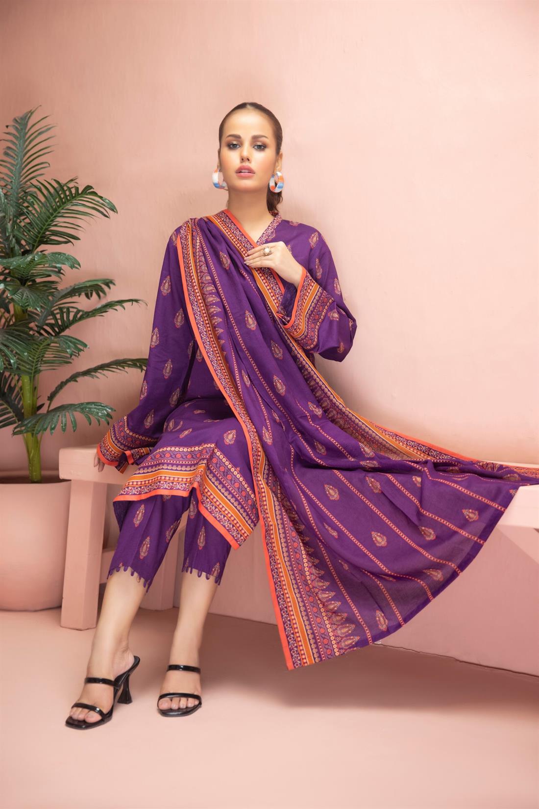 Purple Beaded Lawn Ladies Readymade