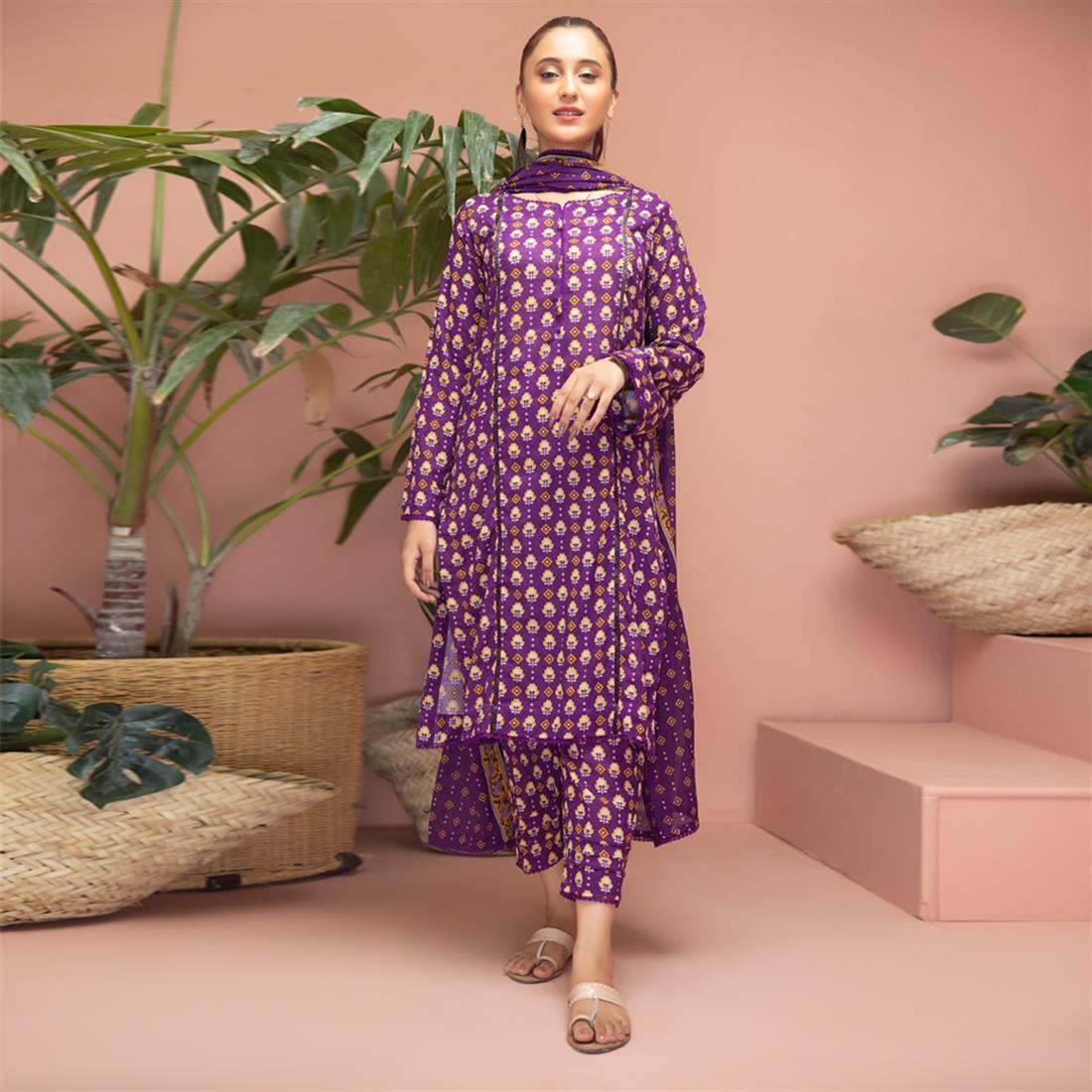 Purple Beaded Lawn Ladies Readymade