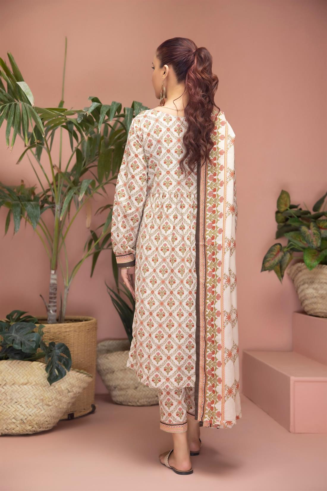 Cream & Multicolour Beaded Lawn Ladies Readymade
