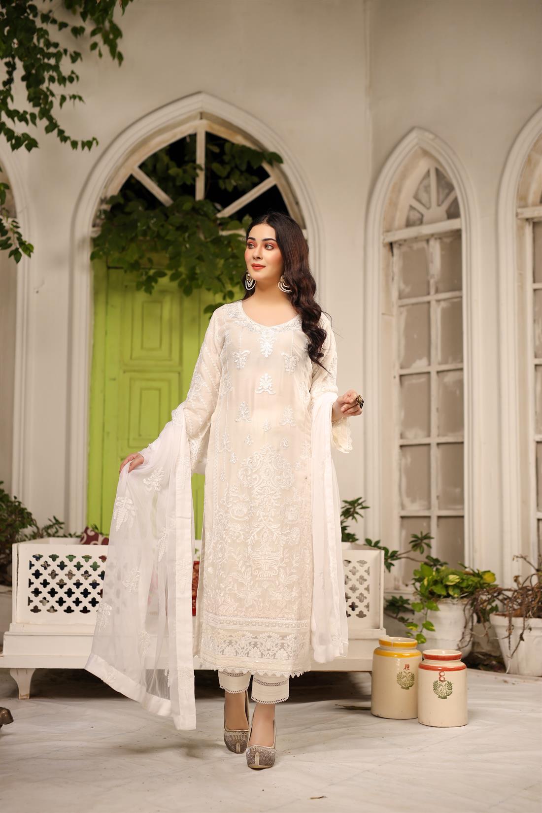 White Linen Embroidered Suit