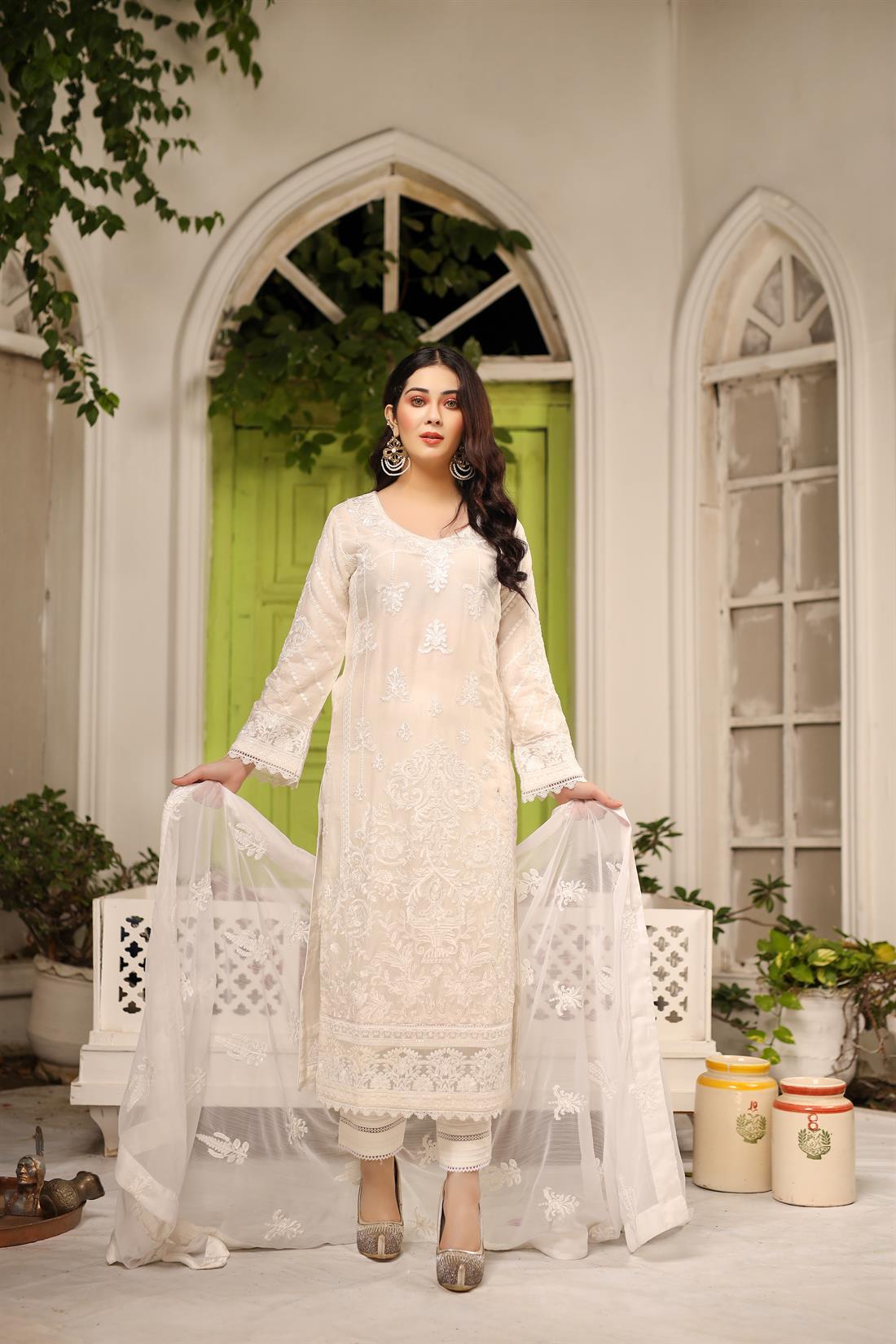 White Linen Embroidered Suit