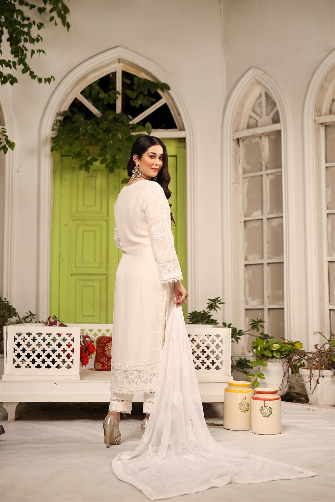 White Linen Embroidered Suit