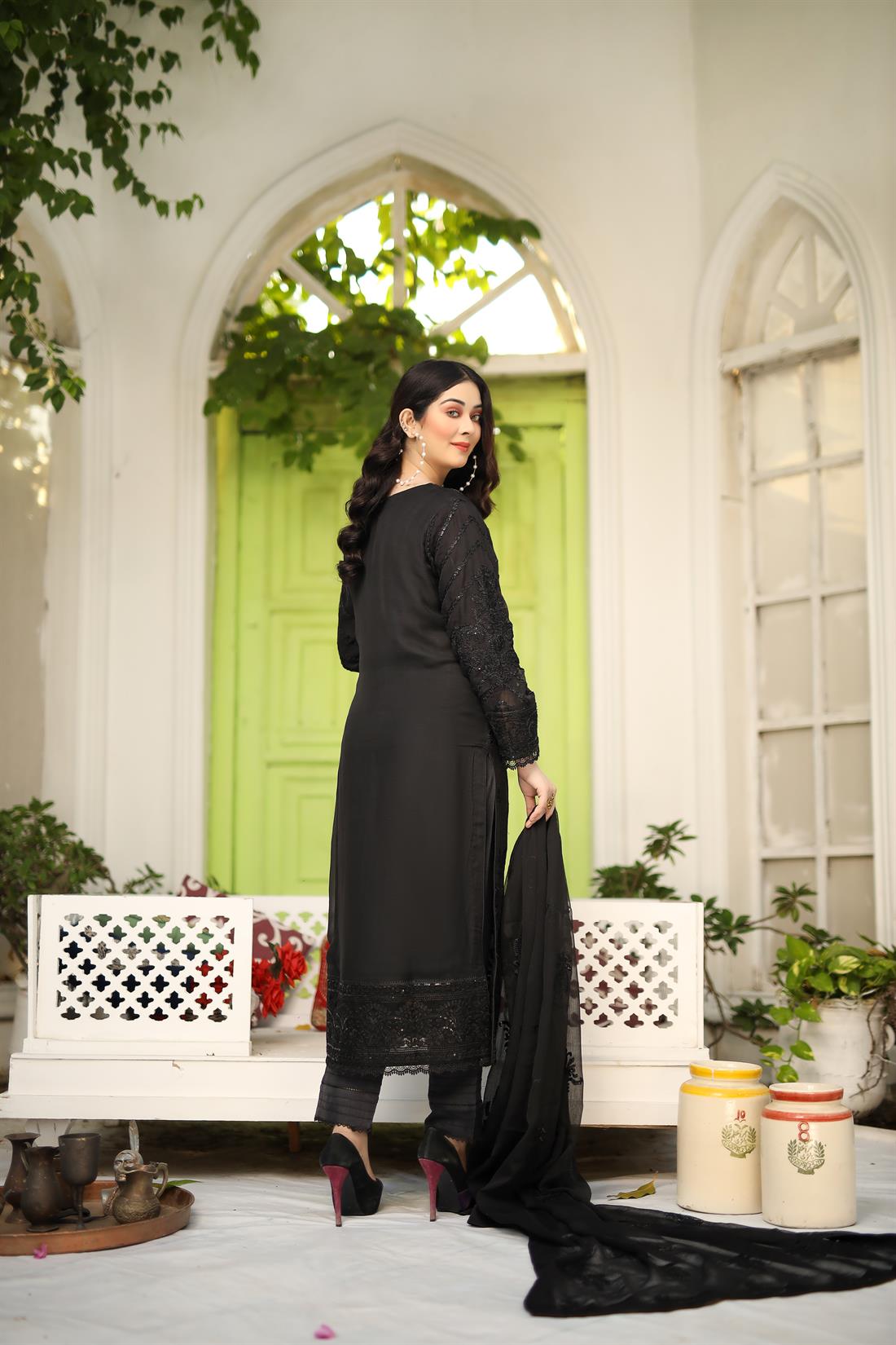 Black Linen Embroidered Suit