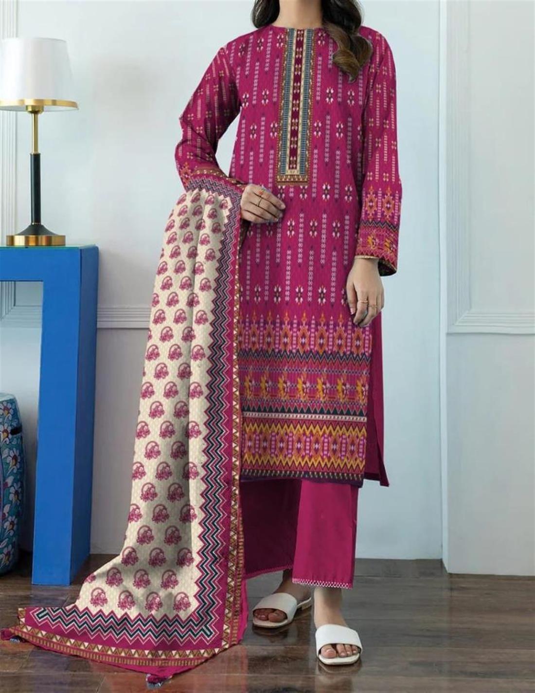 Pink Digital Print Khaddar Printed Suit