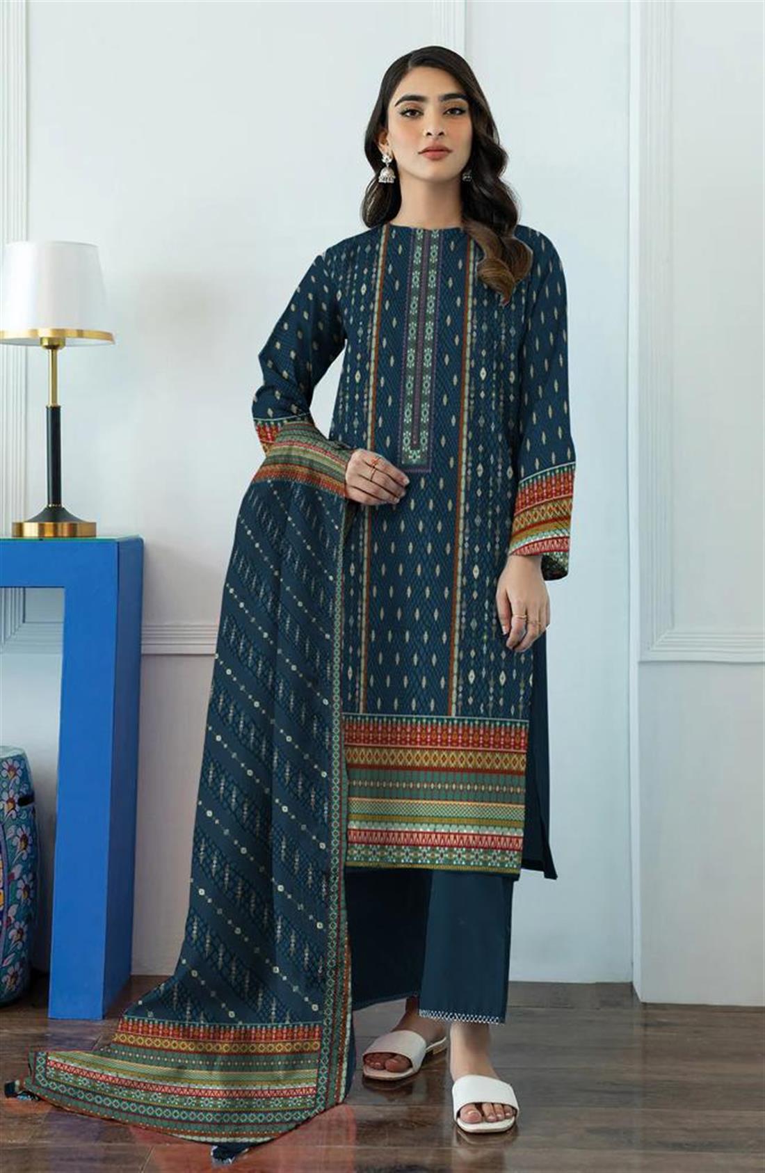 Blue & Multicolour Digital Print Khaddar Printed Suit