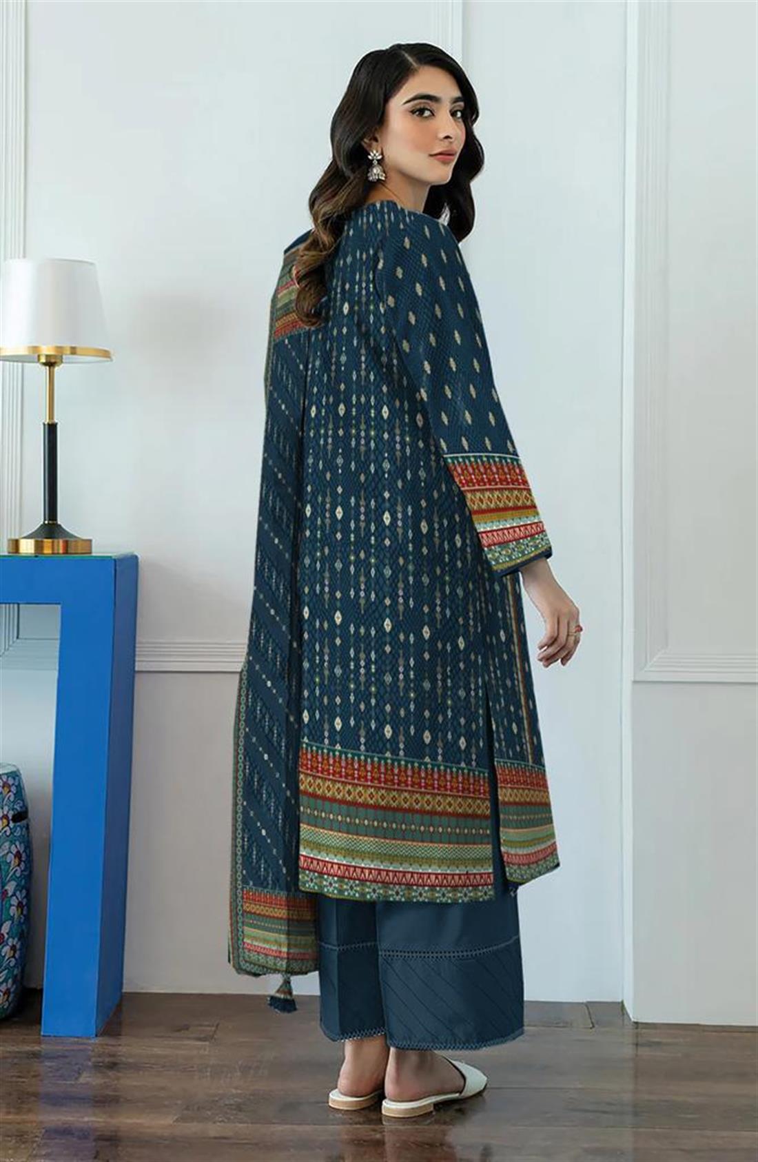 Blue & Multicolour Digital Print Khaddar Printed Suit