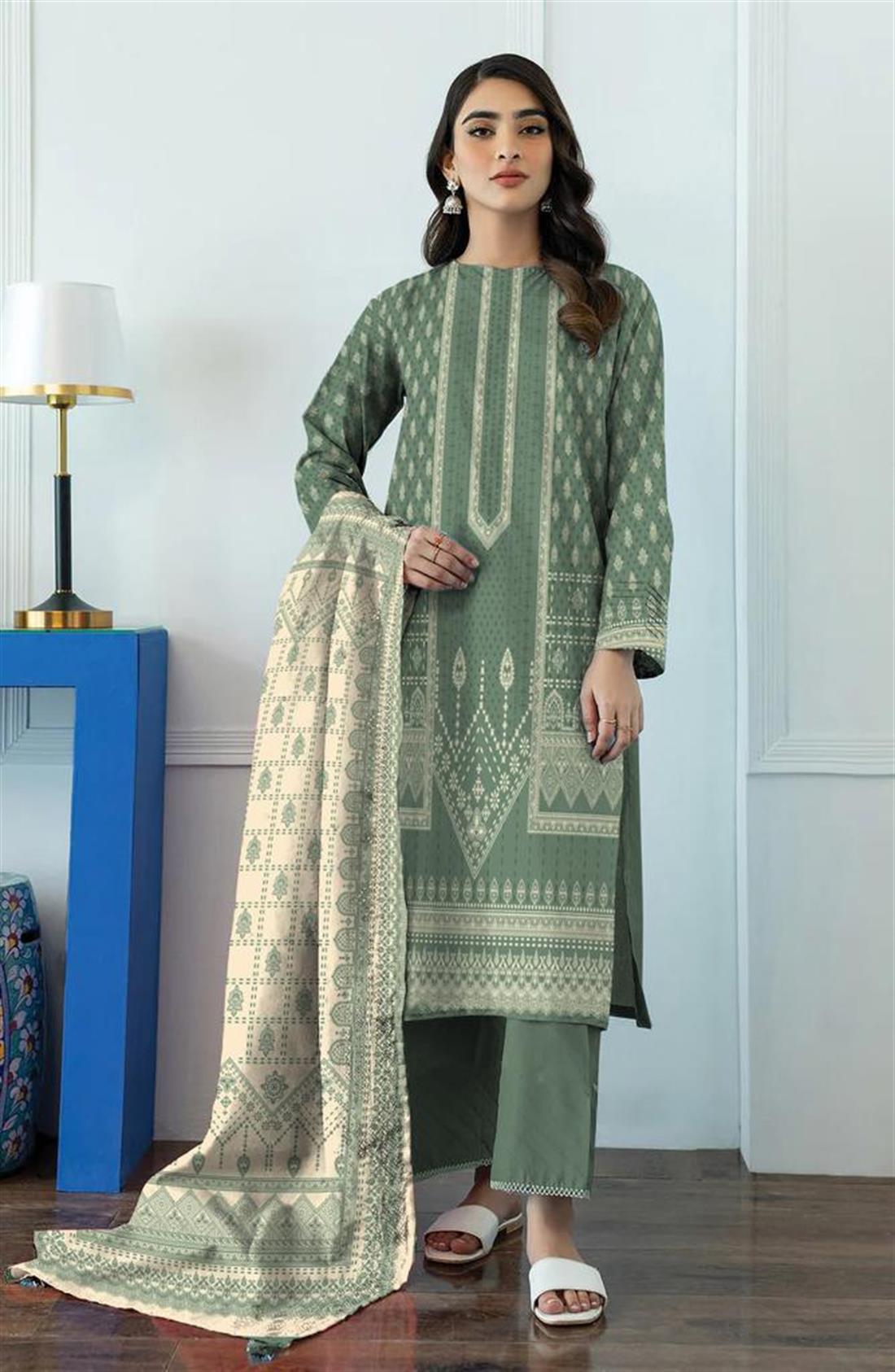Green Digital Print Khaddar Printed Suit