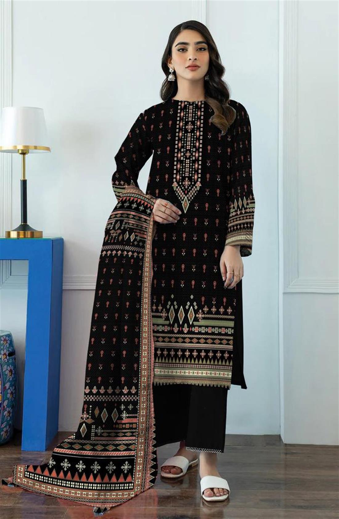 Navy Blue Digital Print Khaddar Printed Suit