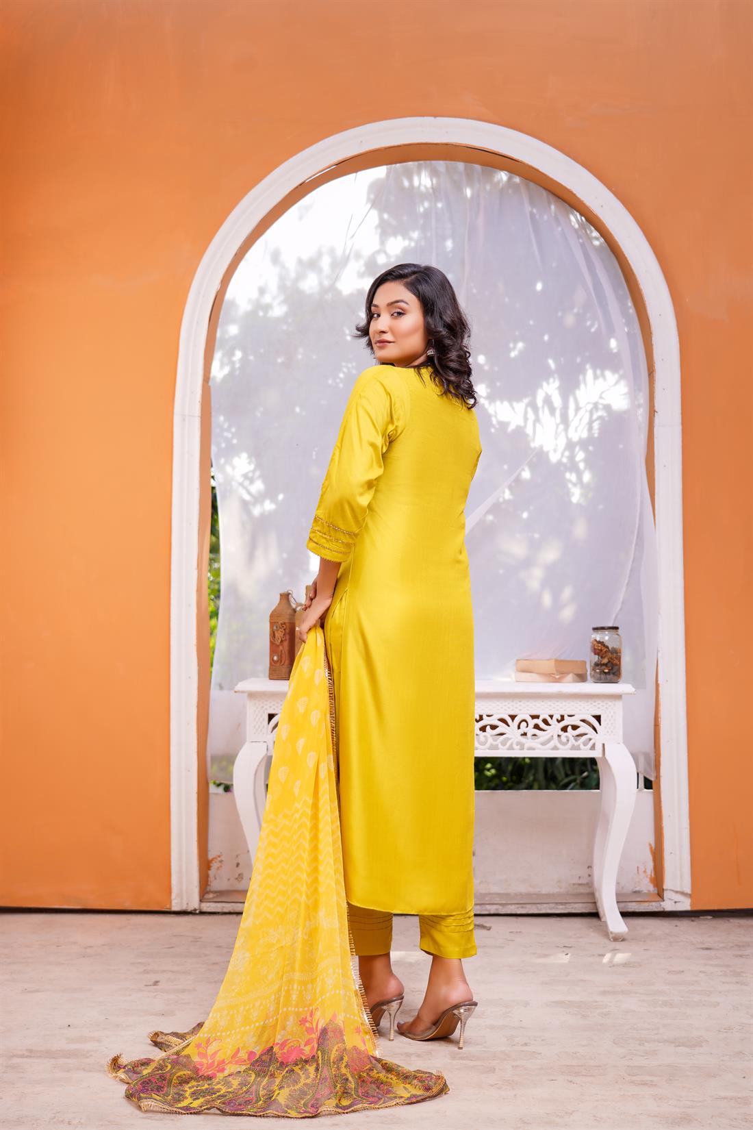 Mehndi Chiffon Linen Suit