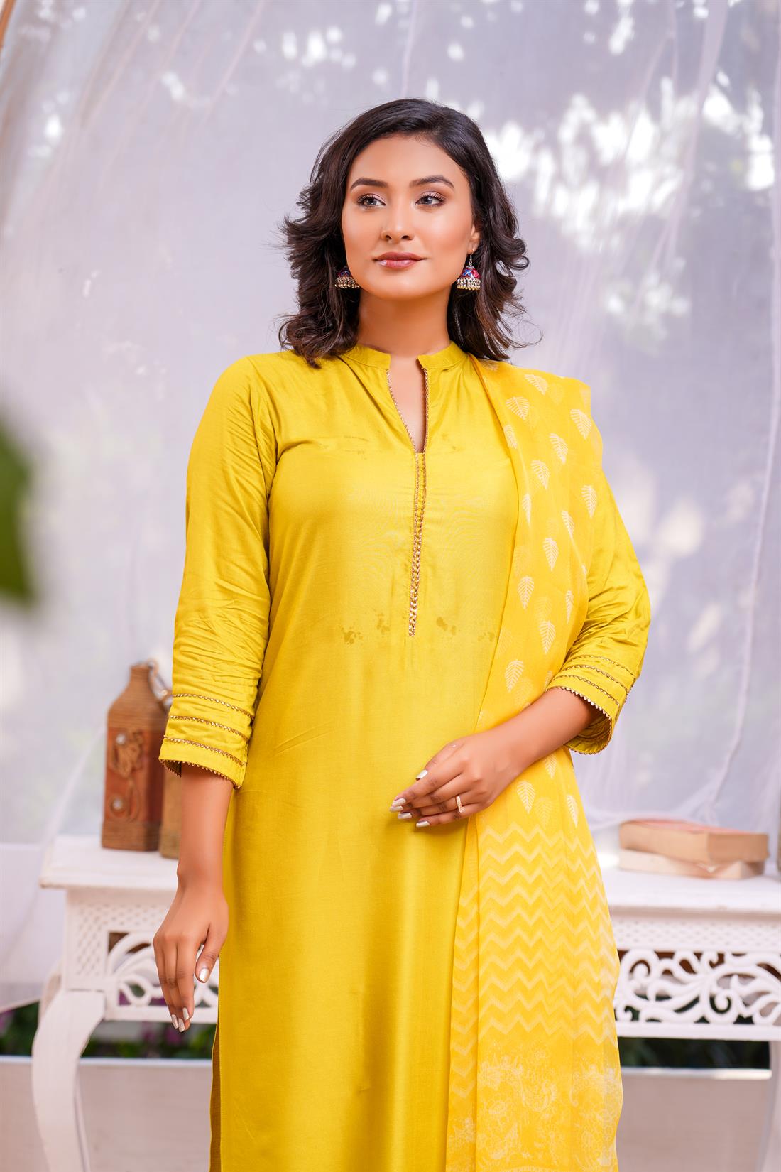Mehndi Chiffon Linen Suit