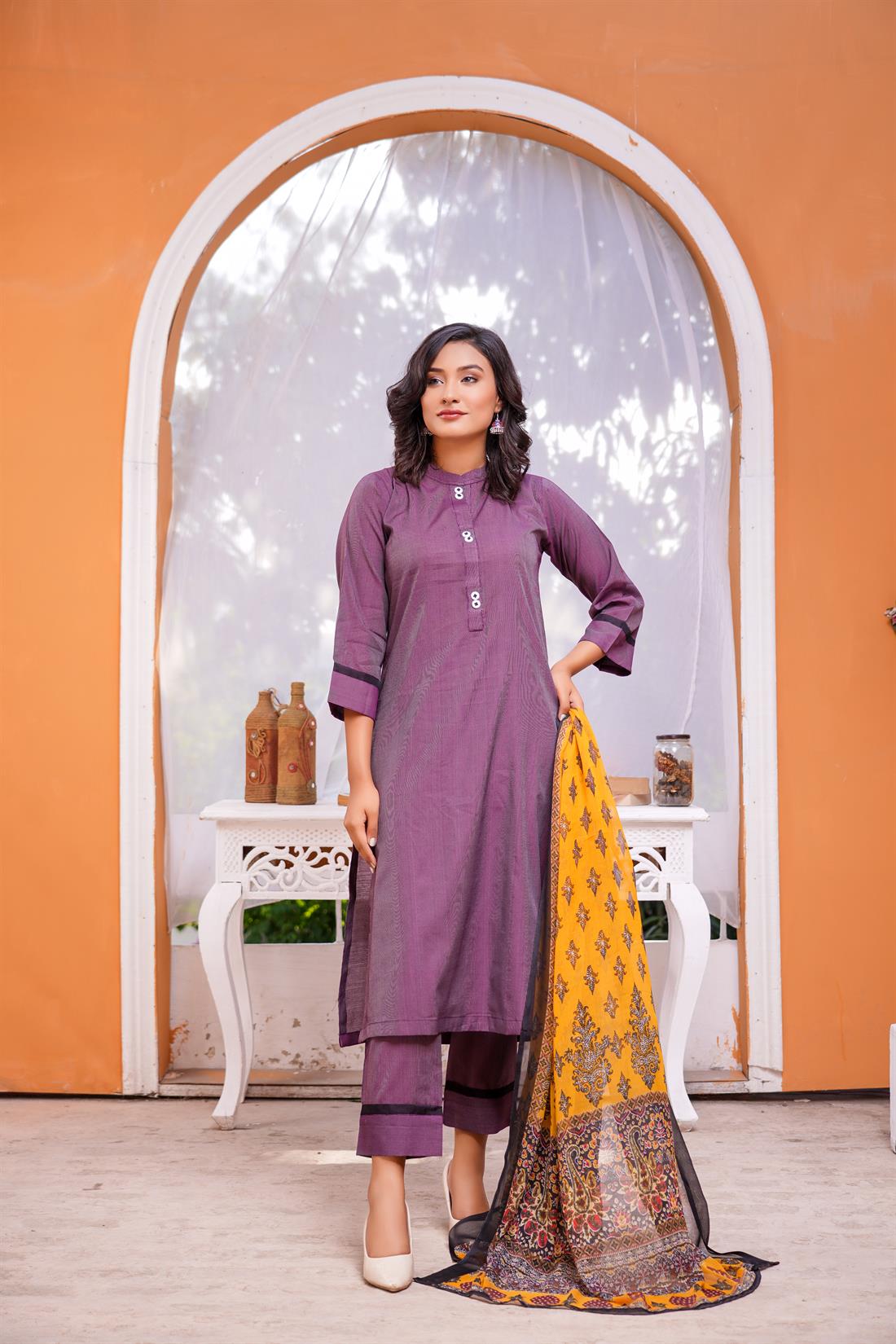 Plum Digital Print Chiffon Ladies Readymade